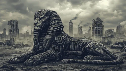 Monochrome Robot Sphinx Ruins Art