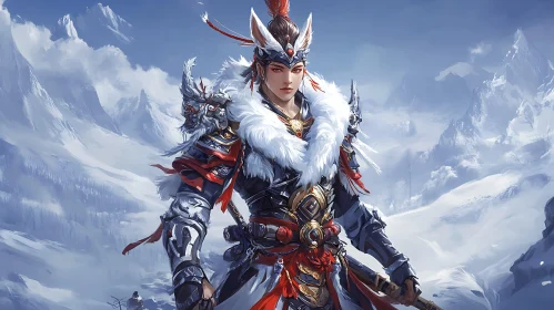 Fantasy Warrior in Winter Landscape