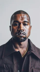 Kanye West in Stylish Brown Shirt and Gold Chain