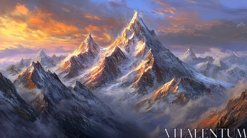 Scenic Snowy Mountains during Dusk AI Image