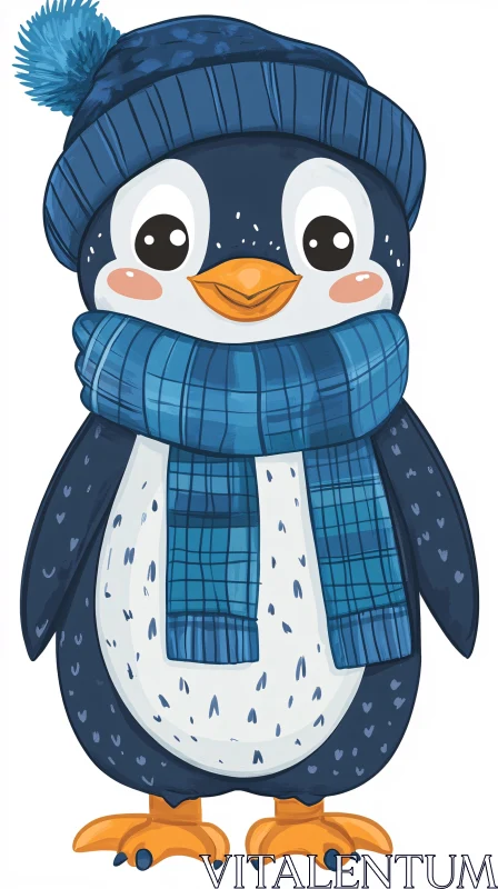 AI ART Charming Cartoon Penguin with Scarf