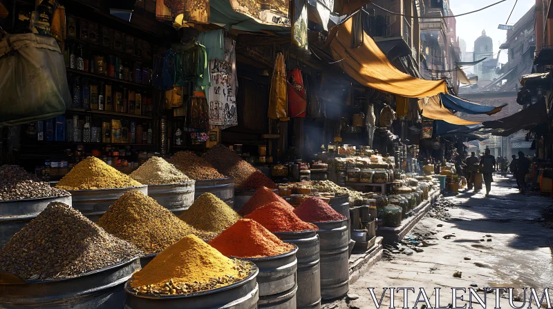 Exotic Spices in a Bustling Market AI Image