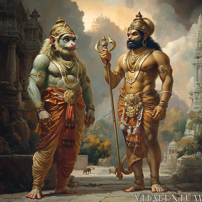 Golden Deities: A Traditional Depiction AI Image