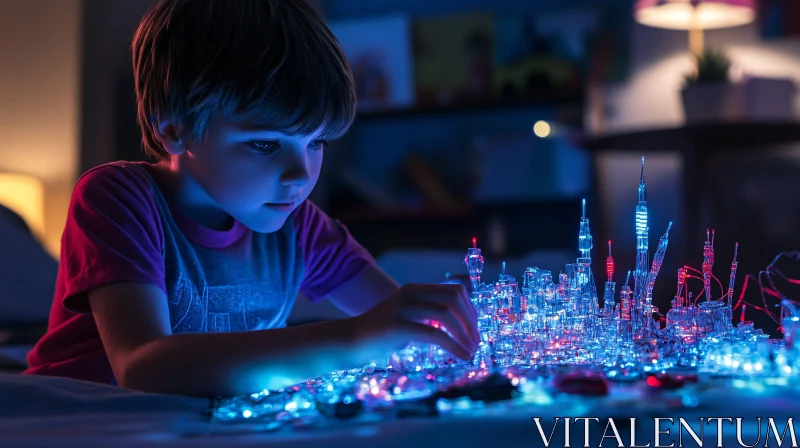 Child's Illuminated City Construction AI Image