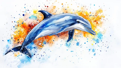 Leaping Dolphin Watercolor Illustration