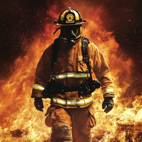 Brave Firefighter Battling Intense Flames