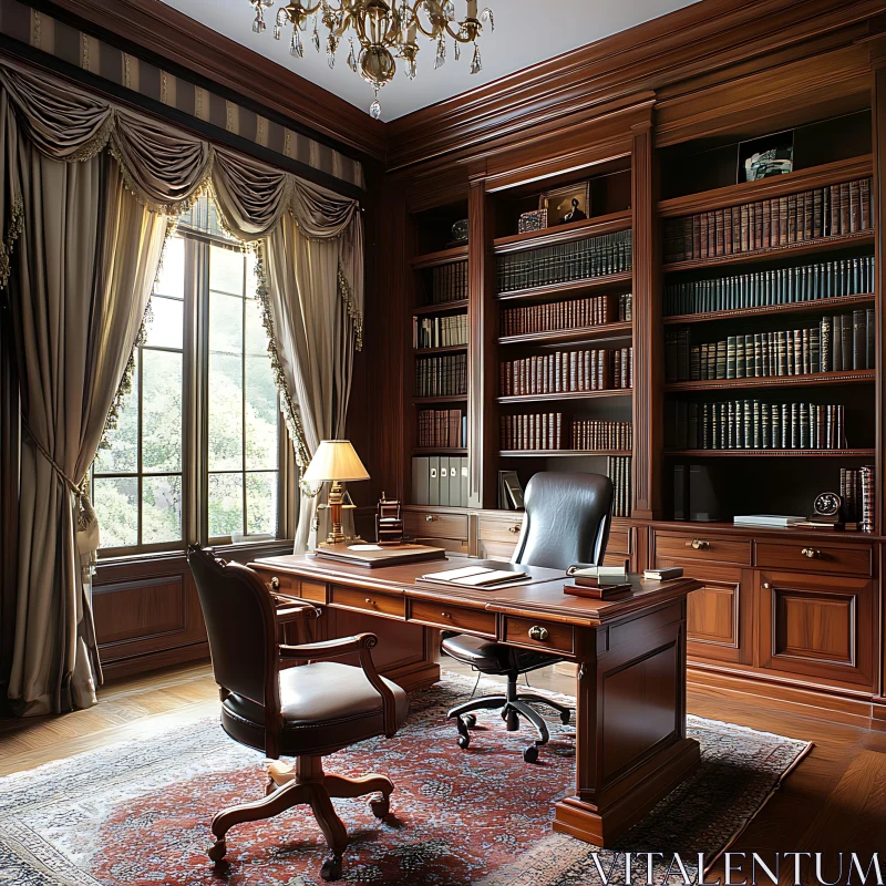 Classic Study Room with Bookshelves AI Image