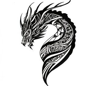 Monochrome Dragon Art with Intricate Details