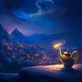 Night City View with Magic Lamp