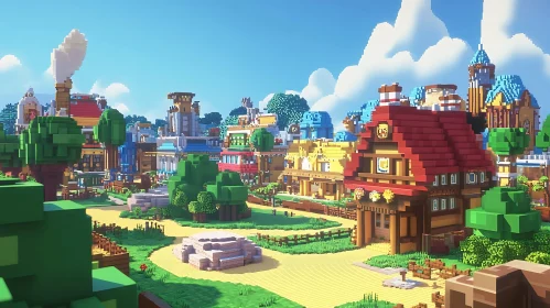 Pixelated Cityscape: Minecraft Style Architecture