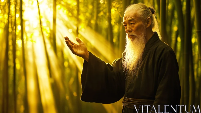 Wise Man in Bamboo Forest AI Image