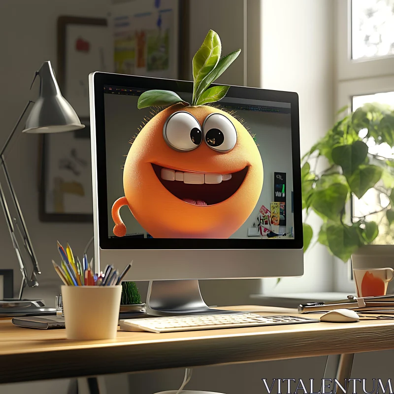 AI ART 3D Cartoon Orange Character in Office Setting