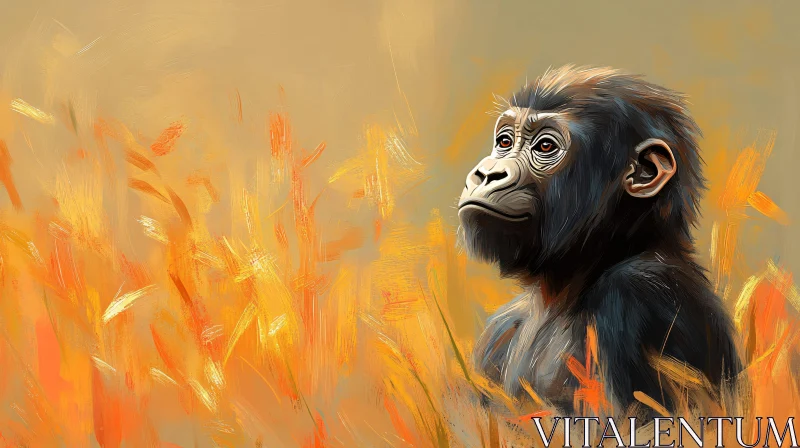 Wildlife Art: Gorilla Amid Nature AI Image