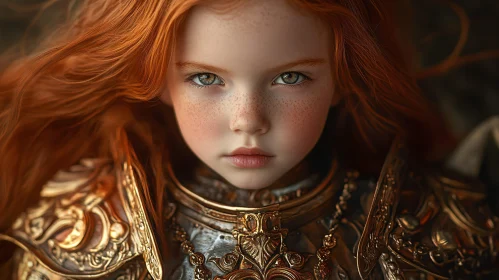 Portrait of Girl with Red Hair in Armor