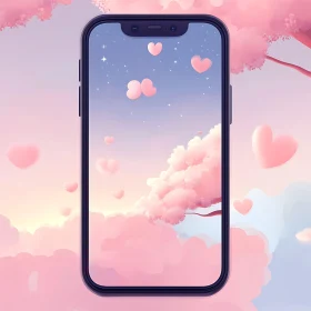 Romantic Sky with Hearts on Phone