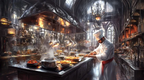 Culinary Master in an Ornate Kitchen