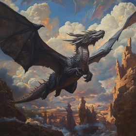 Dragon Soaring Through Cloudy Skies