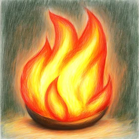 Illustrated Flames in a Bowl