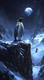 Penguin in Moonlit Wilderness
