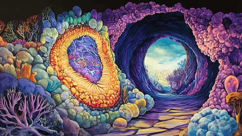 Abstract Rock Formation with Cave Entrance
