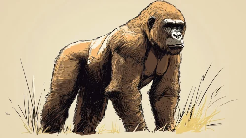 Powerful Gorilla Art in Grassland