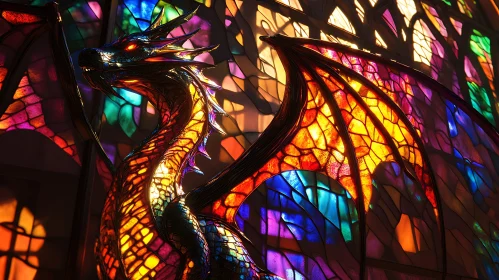 Mythical Dragon in Stained Glass