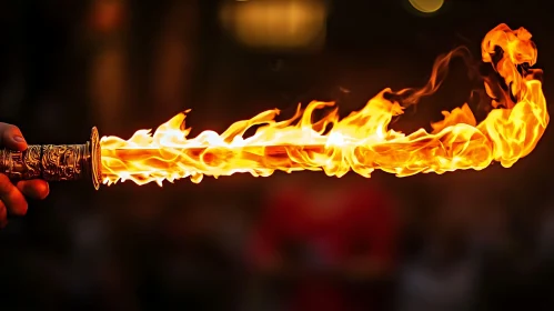 Close-Up of Sword with Flames