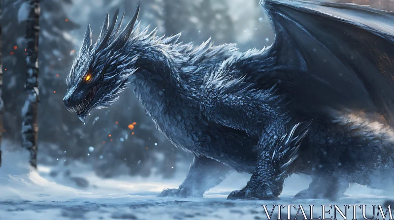 Icy Dragon in Winter Wonderland AI Image