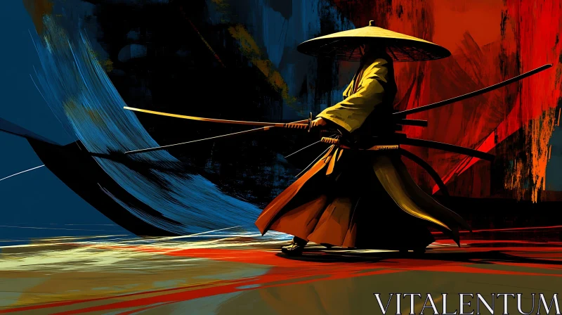 AI ART Samurai Warrior with Katana in Abstract Style