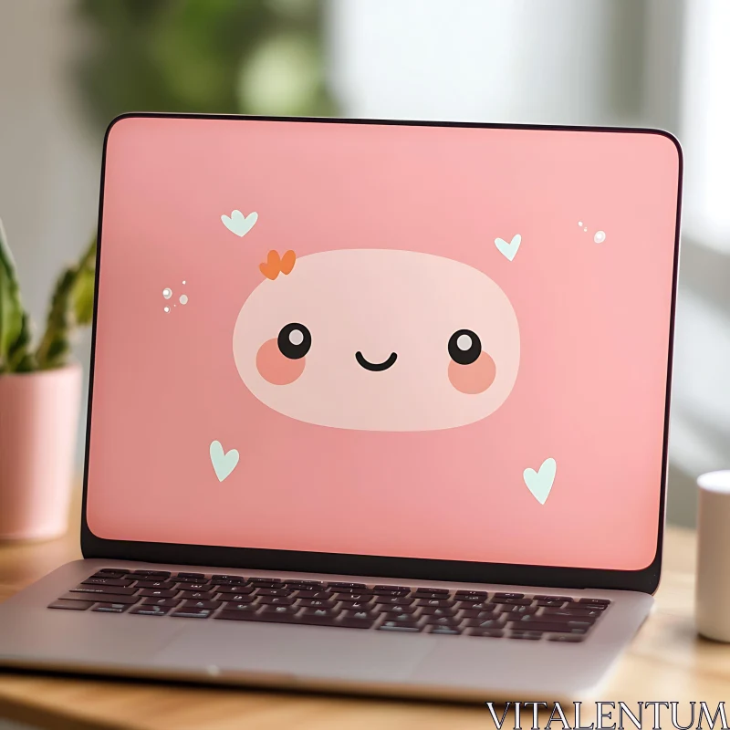 Adorable Cartoon Face on Laptop Display AI Image