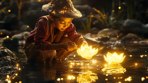Luminous Lotus on Water