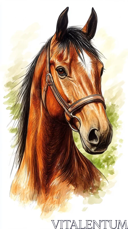 Illustrated Horse Head Art AI Image