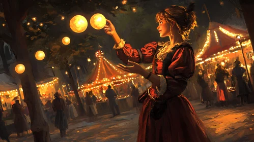 Woman with Orbs at Night Festival