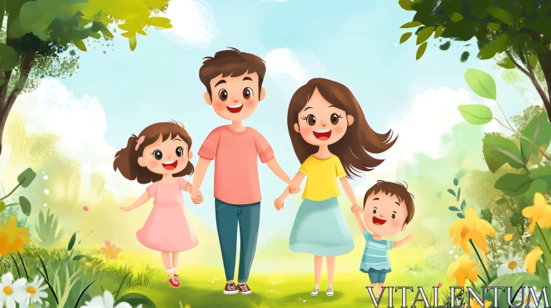 AI ART Cartoon Family Walking Together