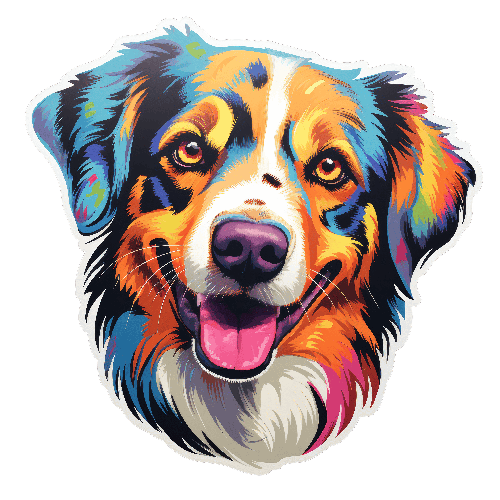 Australian Shepherd Cartoon Illustration with Colorful Fur POD Design