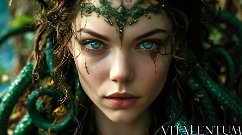 Captivating Portrait of a Thoughtful Woman with Green Eyes AI Image
