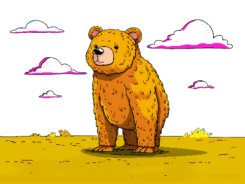 Cartoon Bear in Field - A Childlike Illustration POD Design