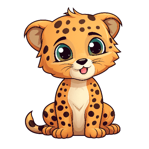 Cartoon Cheetah with Happy Expression and Big Eyes POD Design