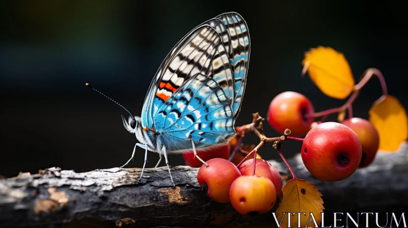 Colorful Butterfly on Ripe Cranberries - Nature's Artistry AI Image
