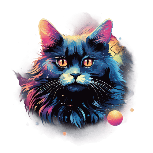 Cosmic Cat: Digital Painting with Colorful Space Background