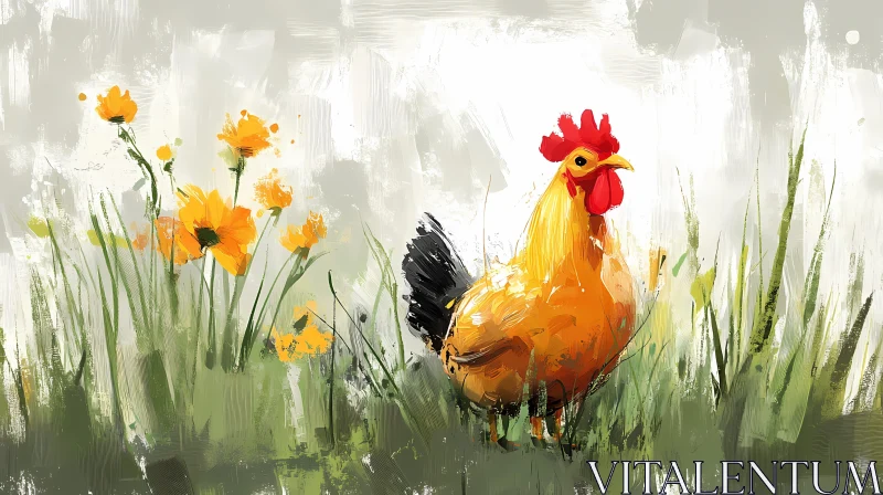 Colorful Rooster Painting AI Image