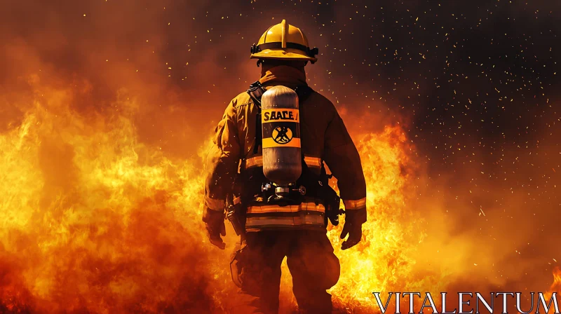 Brave Firefighter Amidst Blazing Flames AI Image