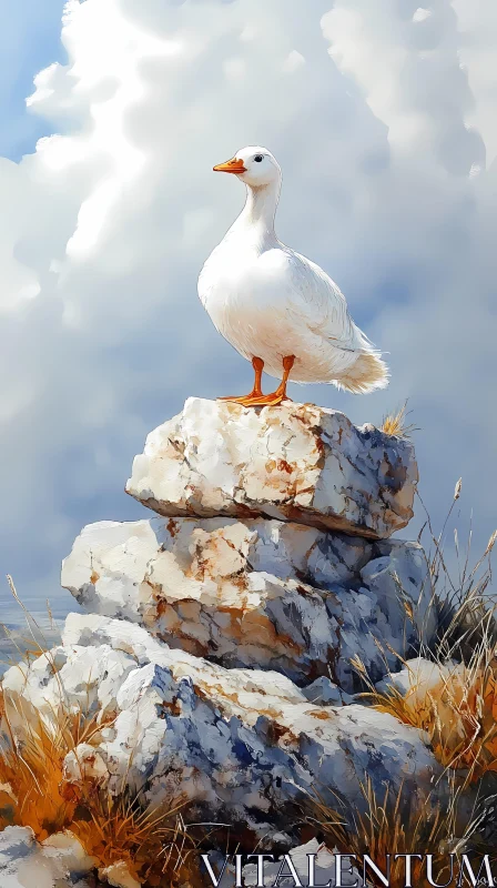 White Duck Landscape Art AI Image