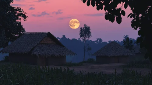 Tranquil Village Under Moonlight