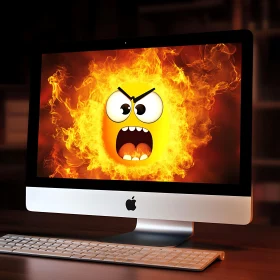 Fiery Angry Emoji on Screen