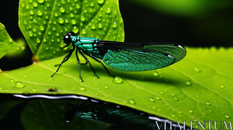 Emerald Dragonfly in Photorealistic Style AI Image