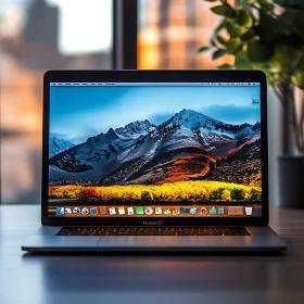 Mountain Scenery on Laptop Screen