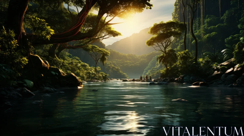 Fantasy Jungle River - A Journey into Nature's Heart AI Image