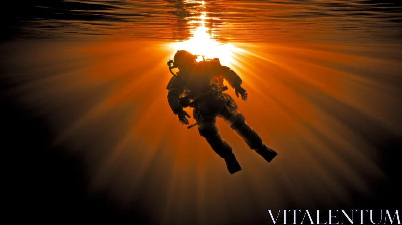 Golden Silhouette of Scuba Diver: War Photography AI Image