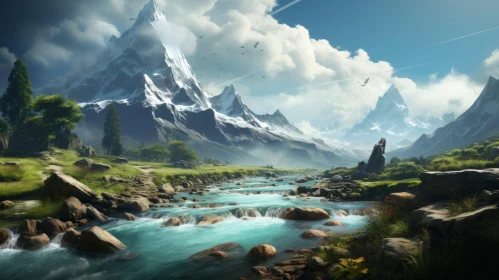 Serenity in Turquoise: Mountain River Landscape